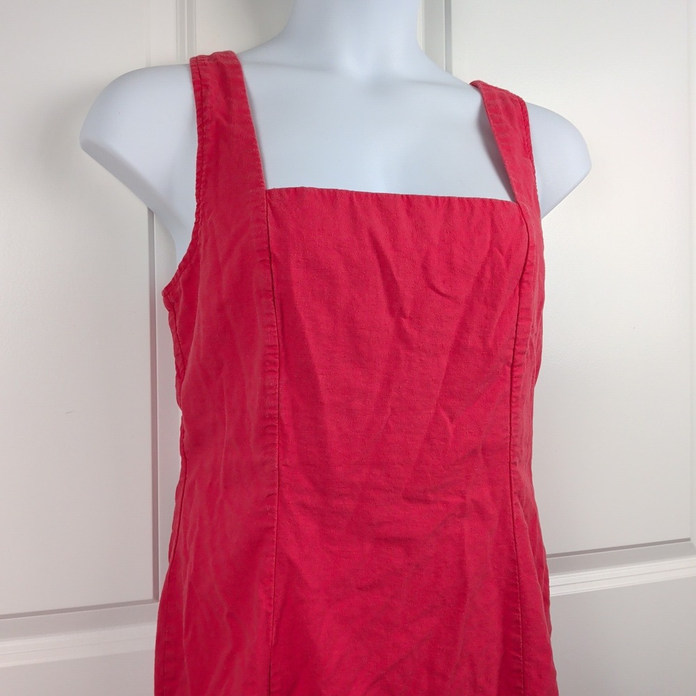 Old Navy Square Neck Smocked Back Linen Blend Mini Dress Cherry Tomato Red L